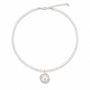 Freshwater pearl strand necklace with oval pearl halo pendant and silver-tone clasp