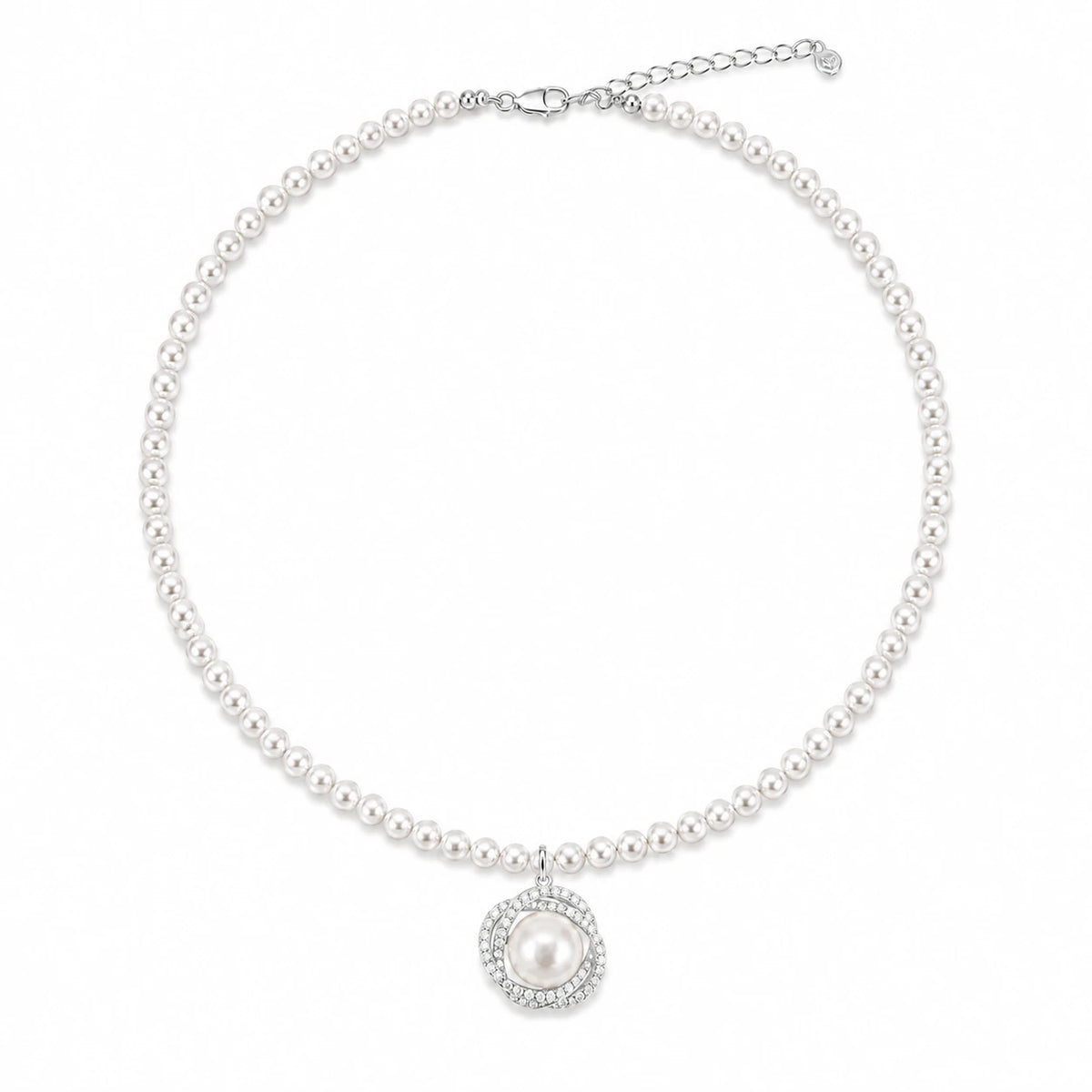 Freshwater pearl strand necklace with oval pearl halo pendant and silver-tone clasp