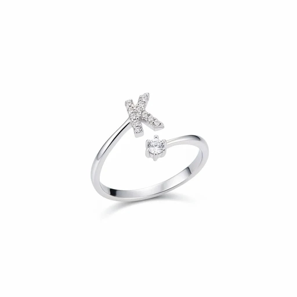 Diamond Initial Letter Silver Ring
