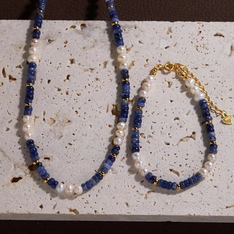 Natural Pearl and Blue Stone Necklace