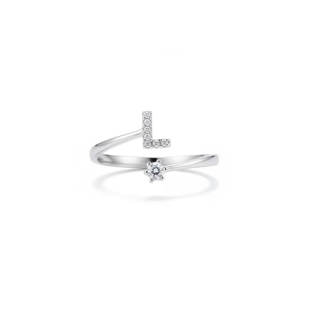 Diamond Initial Letter Silver Ring