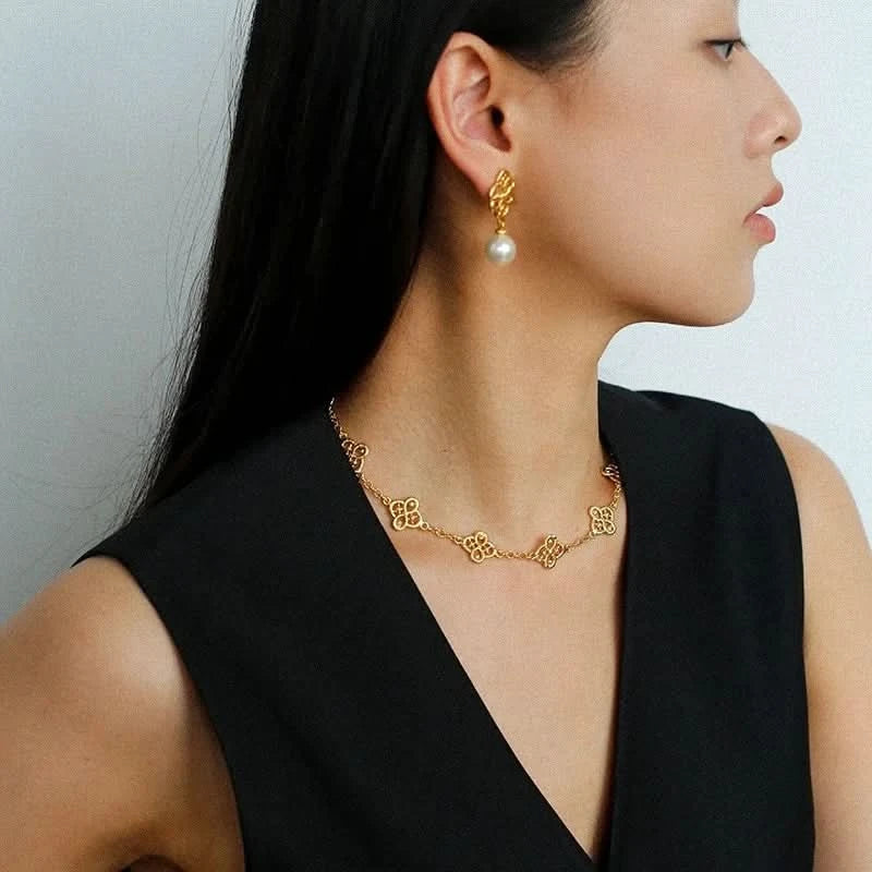 Lace Stylish Earrings – Gold & Silver with Pearl Drop