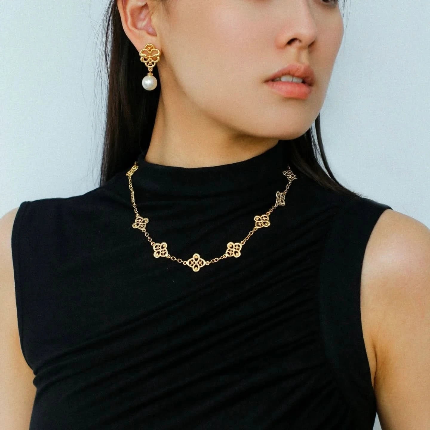 Lace Stylish Earrings – Gold & Silver with Pearl Drop