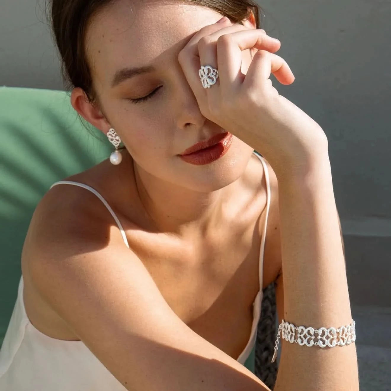 Lace Stylish Earrings – Gold & Silver with Pearl Drop