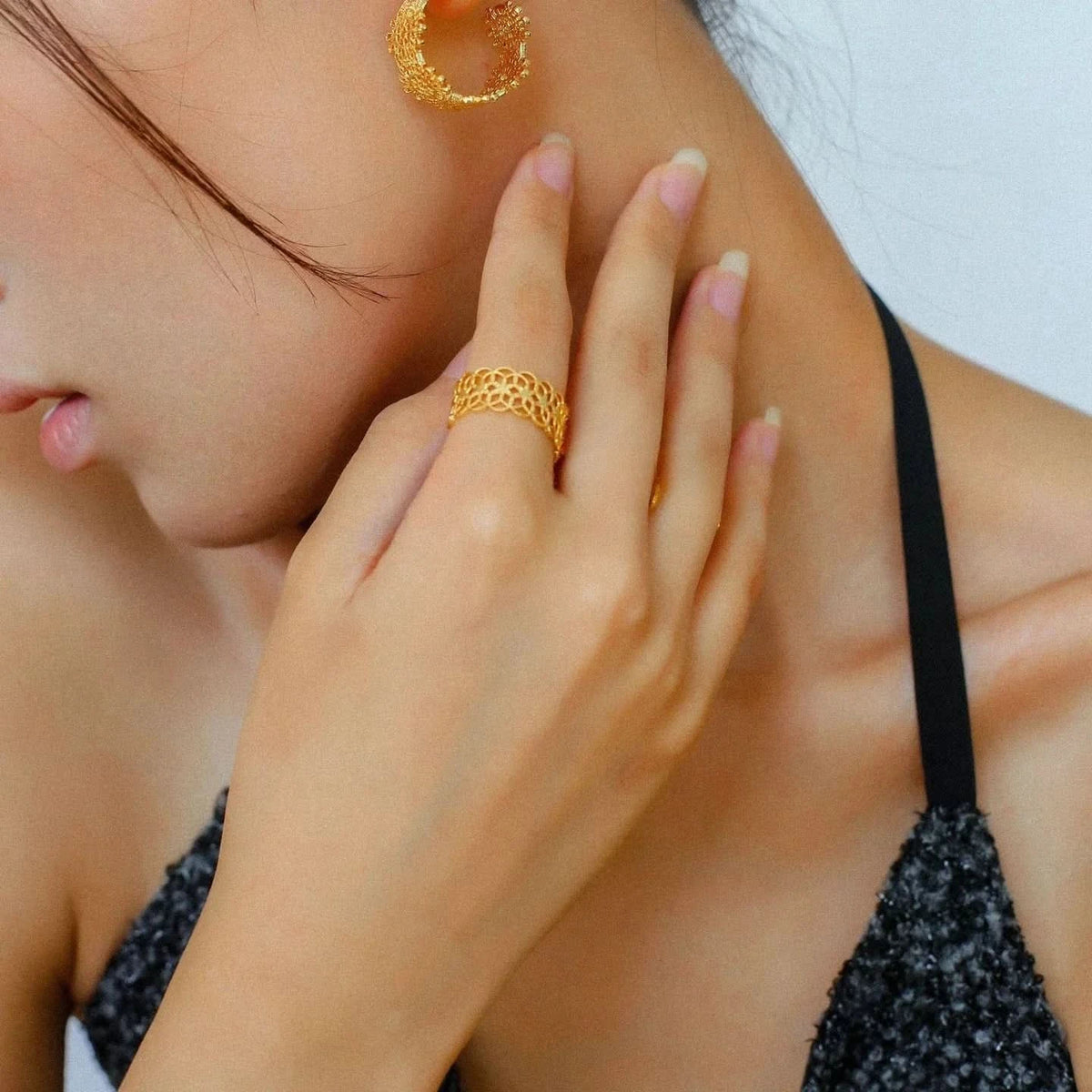 Japanese Lace Rings Gold Lace Ring Adjustable | Vintage-Inspired Brass Openwork Jewelry