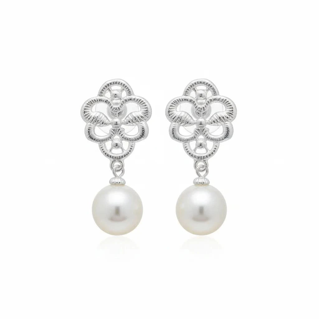 Lace Stylish Earrings – Gold & Silver with Pearl Drop