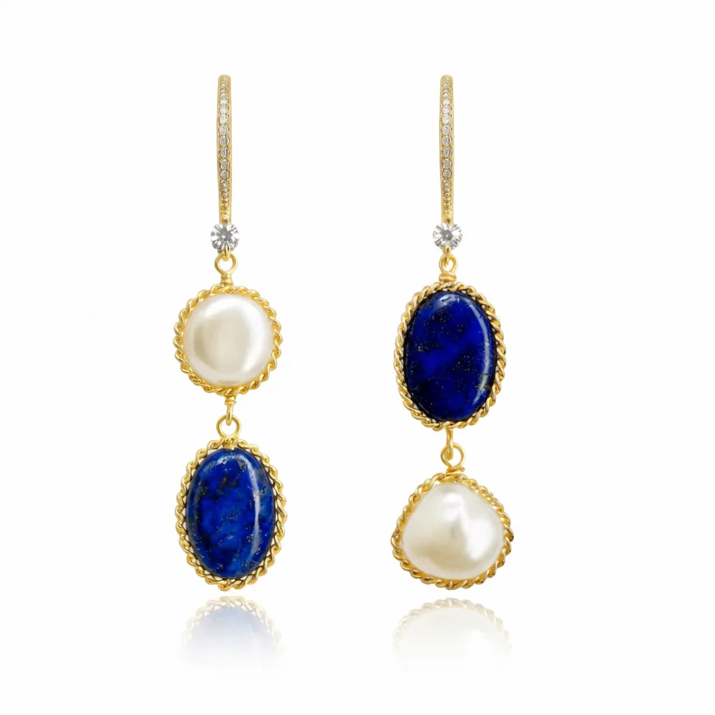 Lapis Lazuli Baroque Pearl Drop Earrings