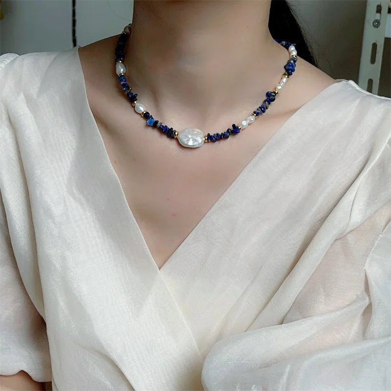 Lapis Lazuli Baroque Pearl Necklace