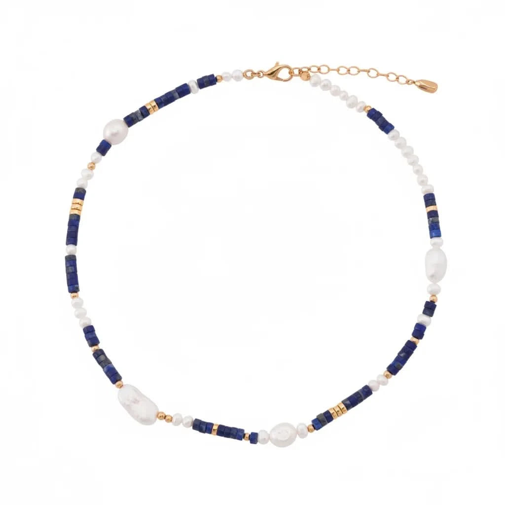 Lapis Lazuli Baroque Pearl Beaded Necklace