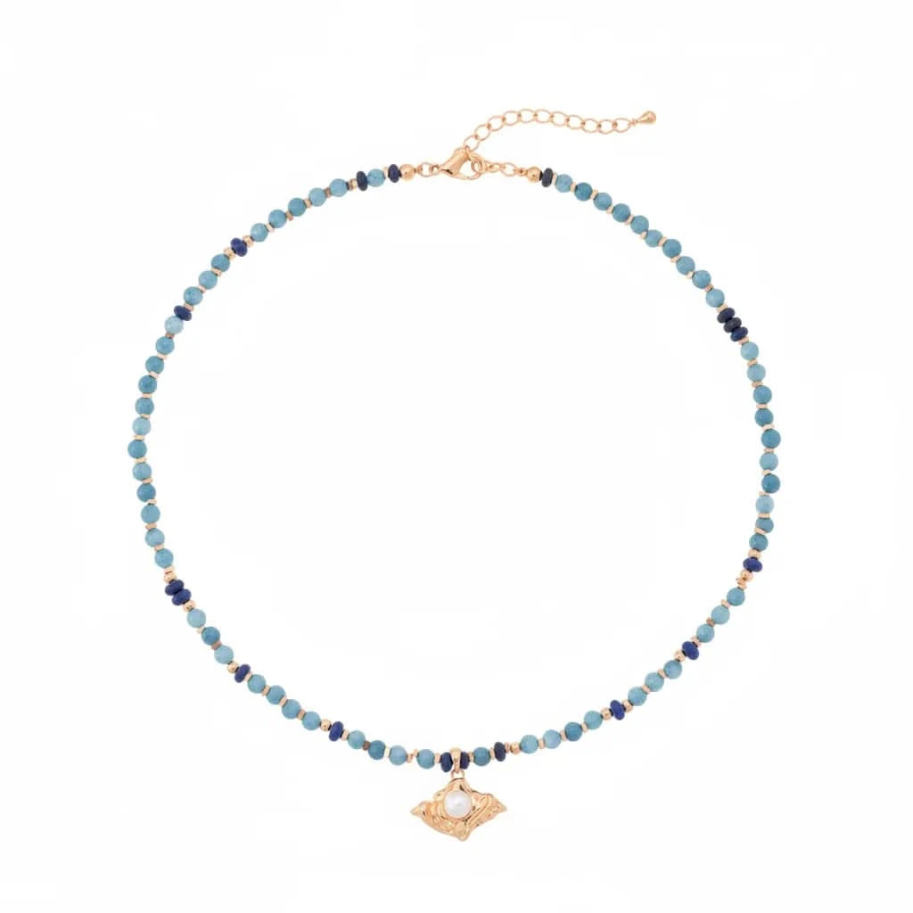 Lapis lazuli gold pearl pendant necklace