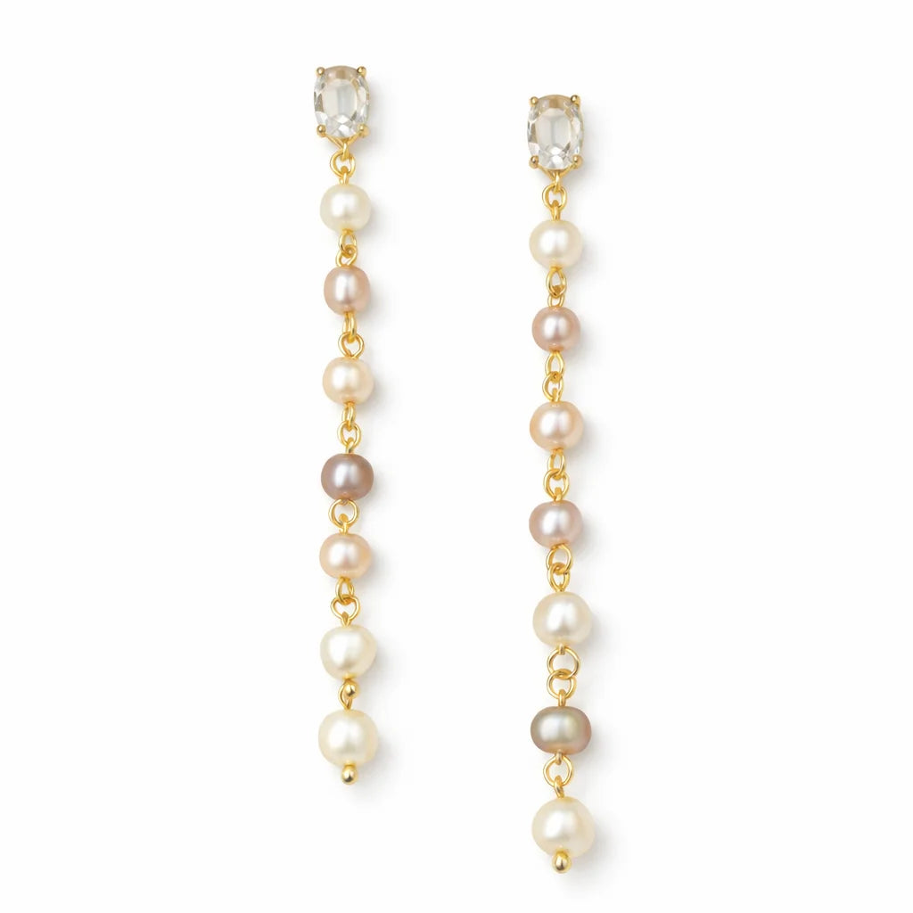 Long Freshwater Pearl Drop Earrings Vermeil