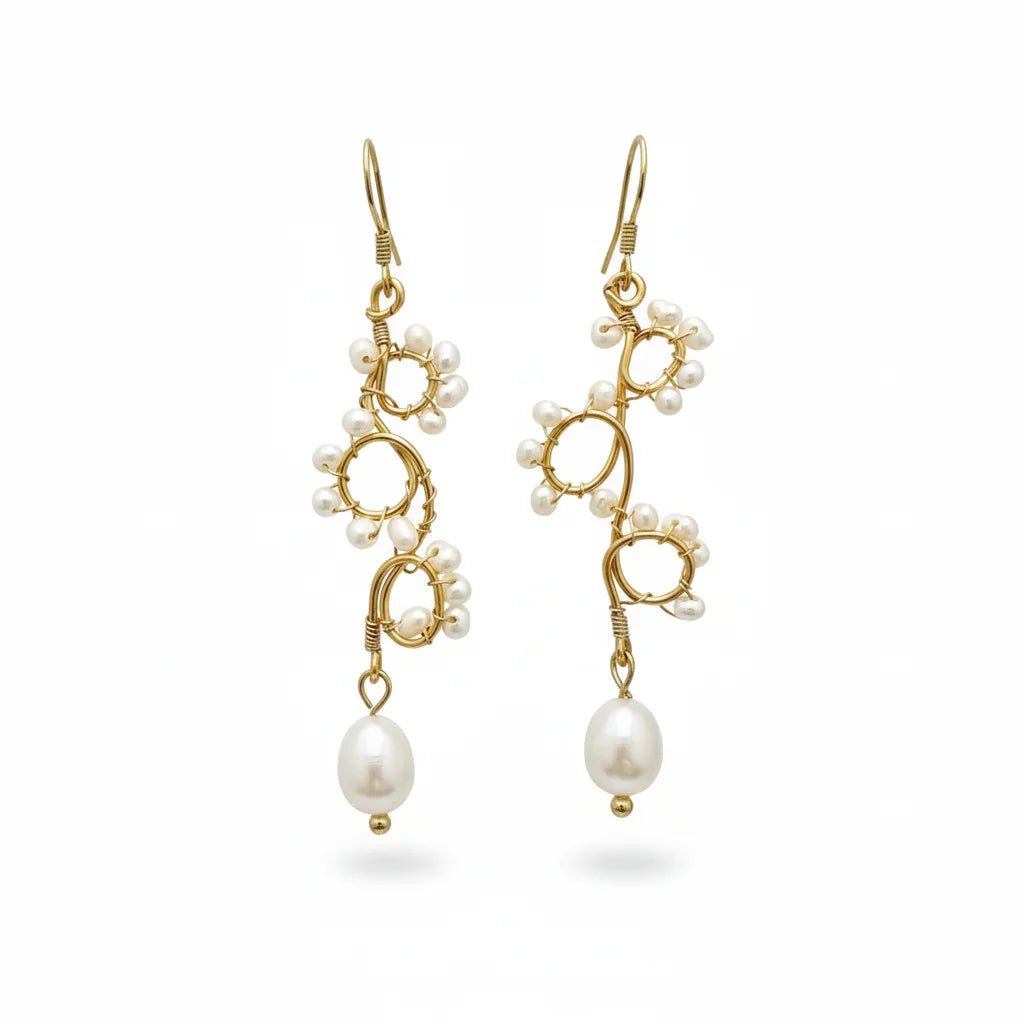 Looped Vermeil Pearl Earrings Elegant Freshwater Pearl Drop Earrings