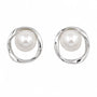 Silver-tone irregular circle stud earrings with natural freshwater pearls