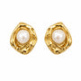 Gold-tone sculptural molten organic stud earrings with natural freshwater pearls