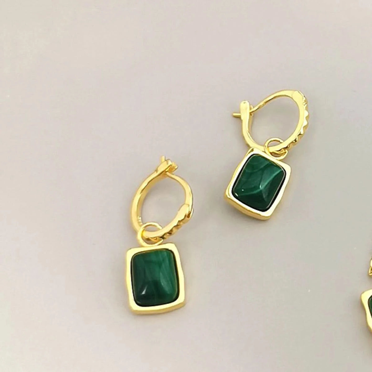 Malachite Lucky Gold Detachable Hoop Earrings