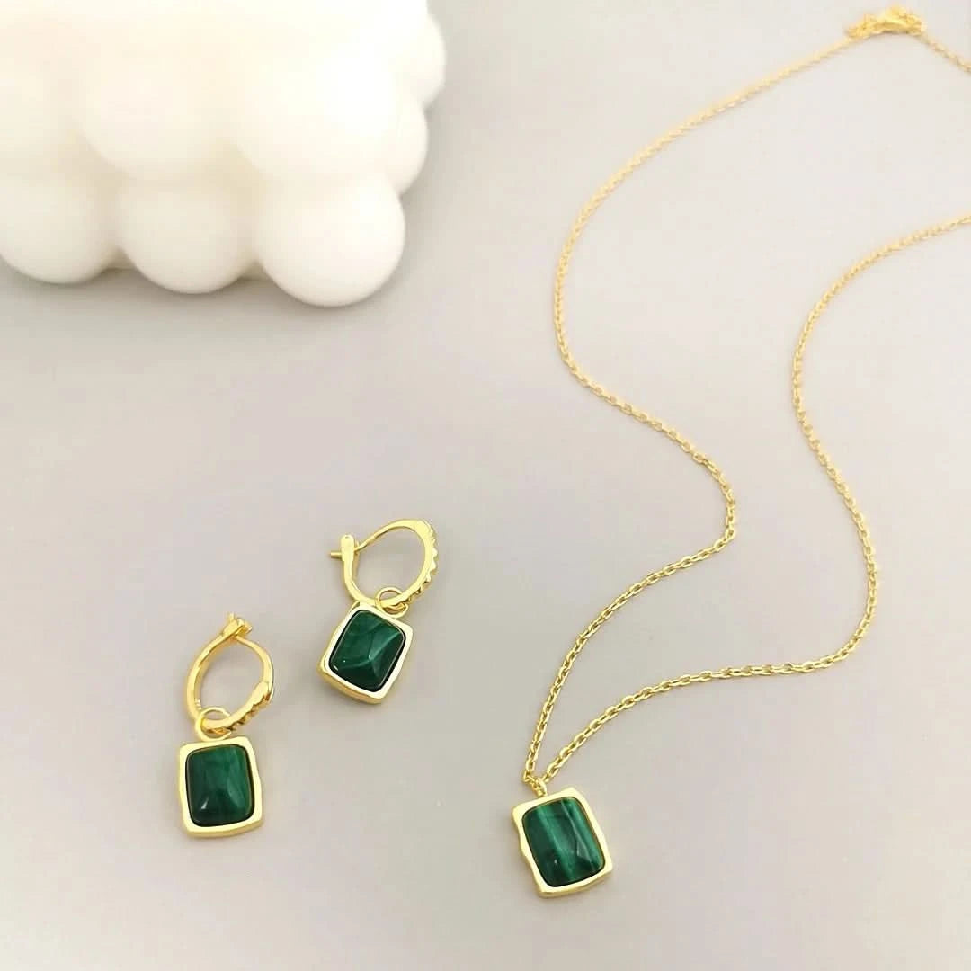 Malachite Green Lucky Gold Detachable Hoop Earrings