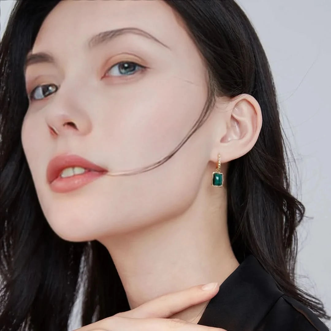 Malachite Green Lucky Gold Detachable Hoop Earrings