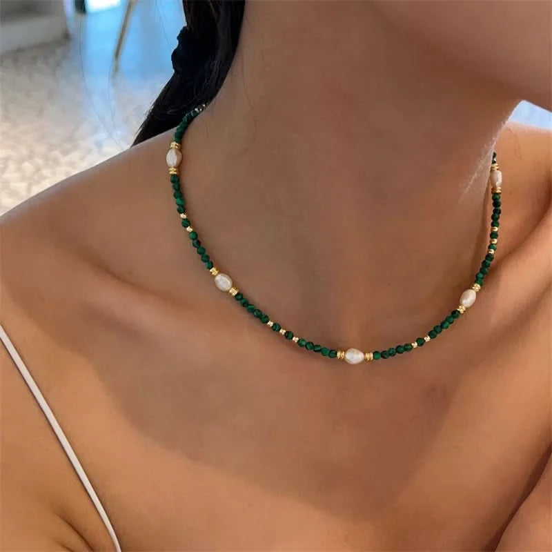 Malachite Pearl Beaded Necklace