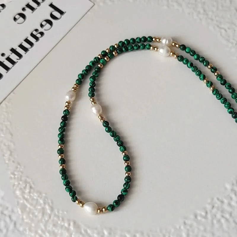 Malachite Pearl Beaded Necklace