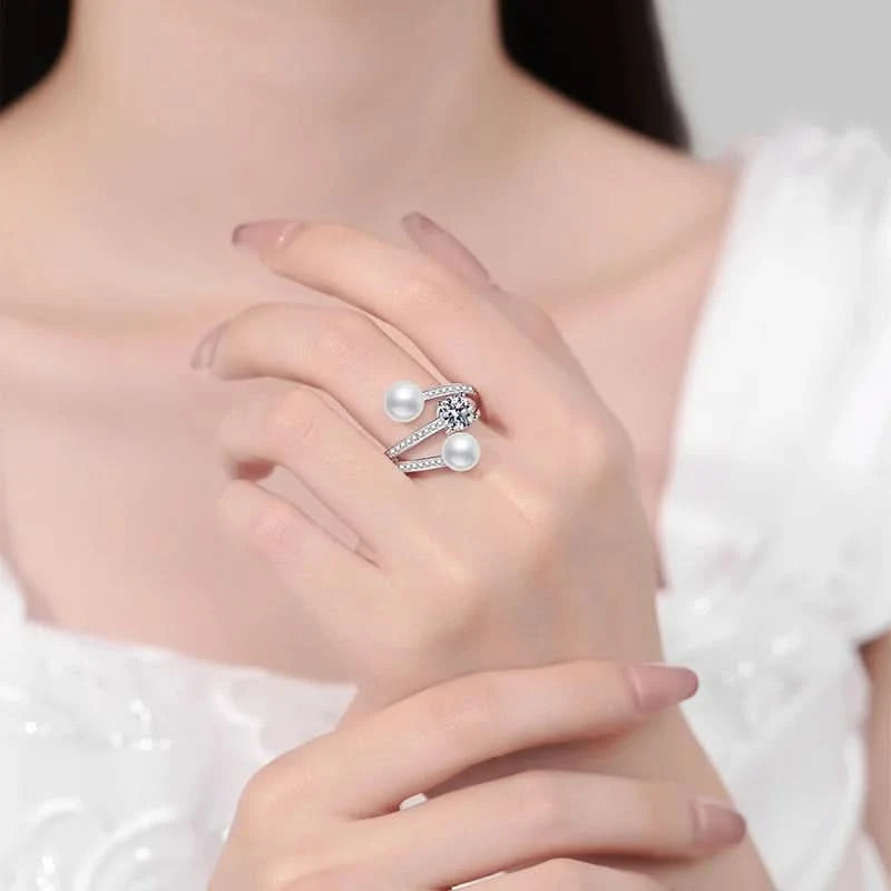 Moissanite Diamond Pearls Ring