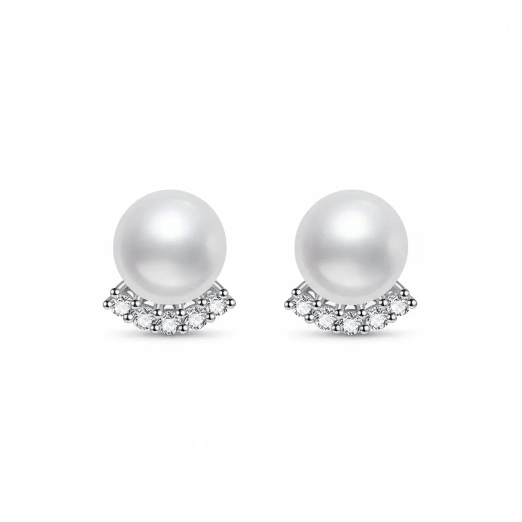 Moissanite Freshwater Pearl Stud Earrings