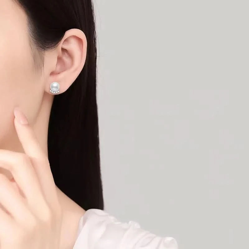 Moissanite Freshwater Pearl Silver Stud Earrings
