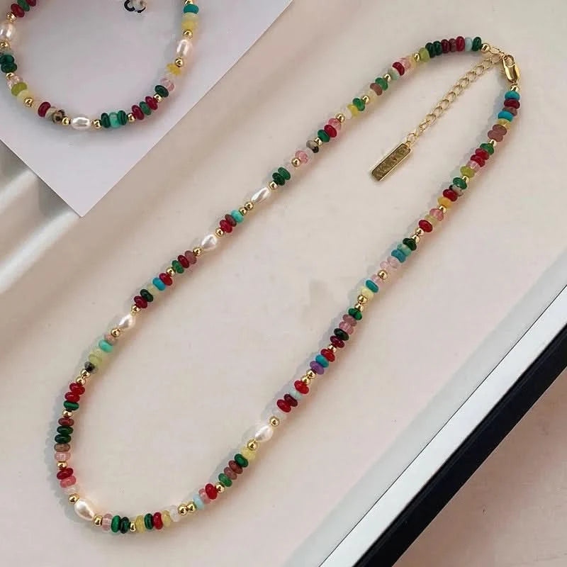 Multi-Coloured Natural Stone Pearl Necklace