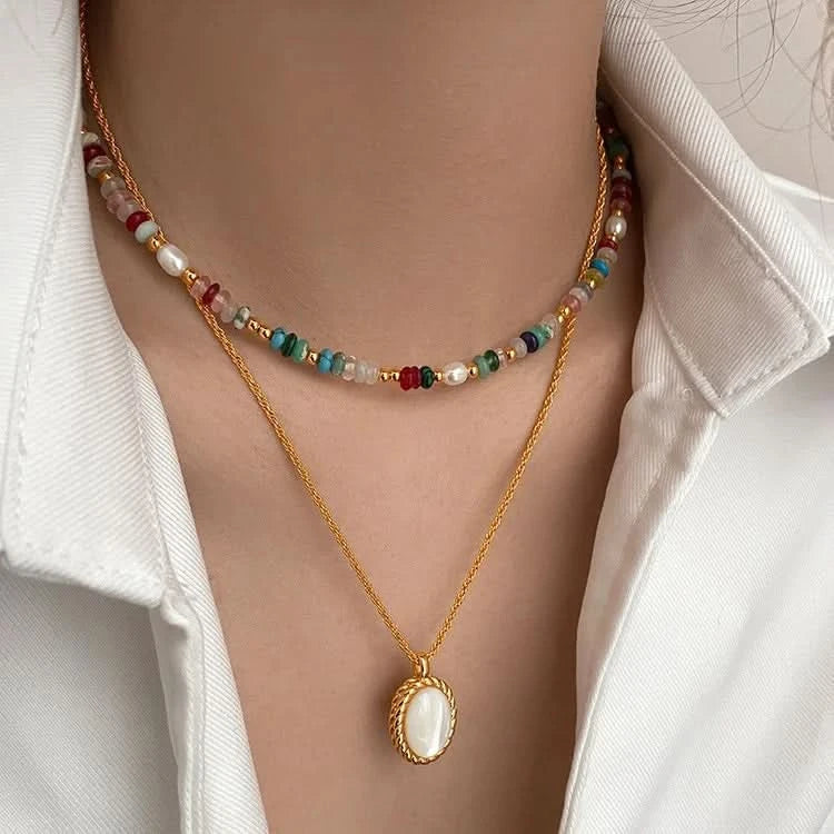 Multi-Coloured Natural Stone Pearl Necklace