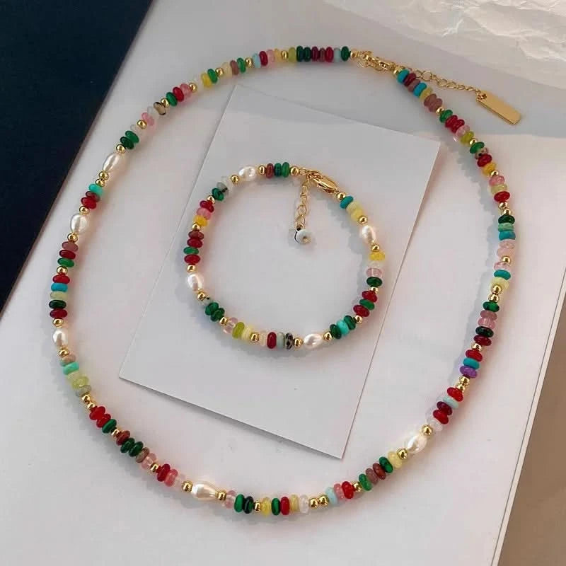 Multi-Coloured Natural Stone Pearl Bracelet