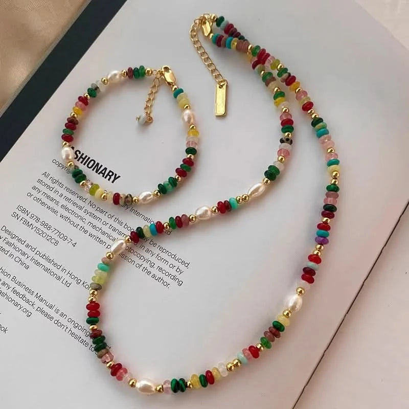 Multi-Coloured Natural Stone Pearl Bracelet