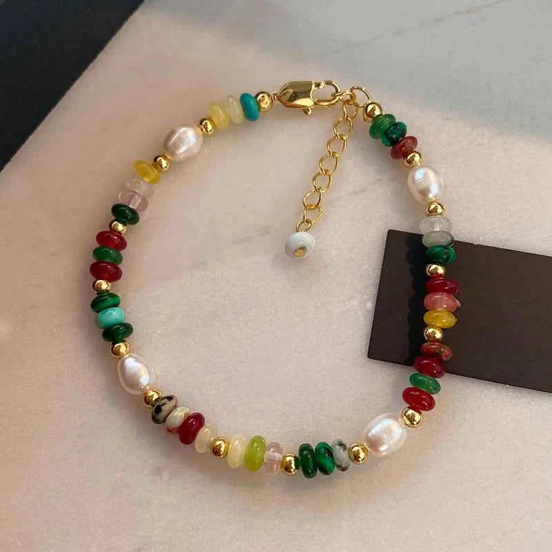 Multi-Coloured Natural Stone Pearl Bracelet