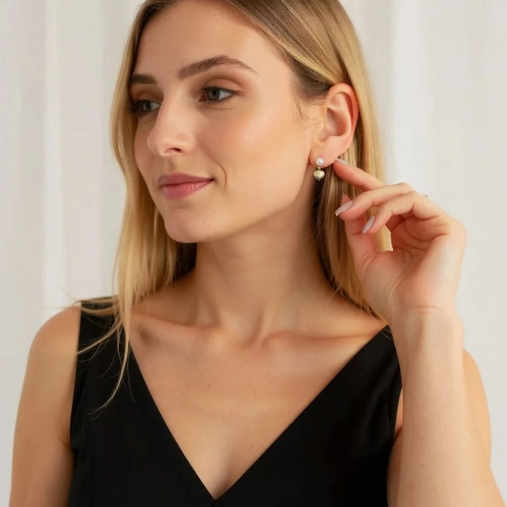 Natural Freshwater Pearl Heart Drop Earrings