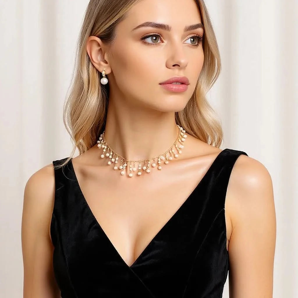 Natural Freshwater Pearl Tassel Choker Chain