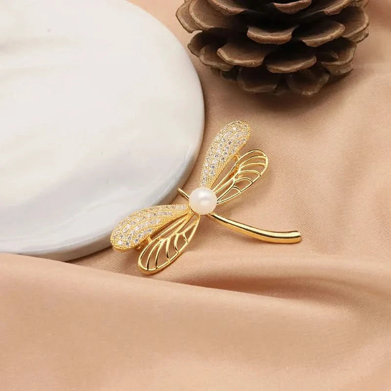 Natural Freshwater Pearl Dragonfly Brooch