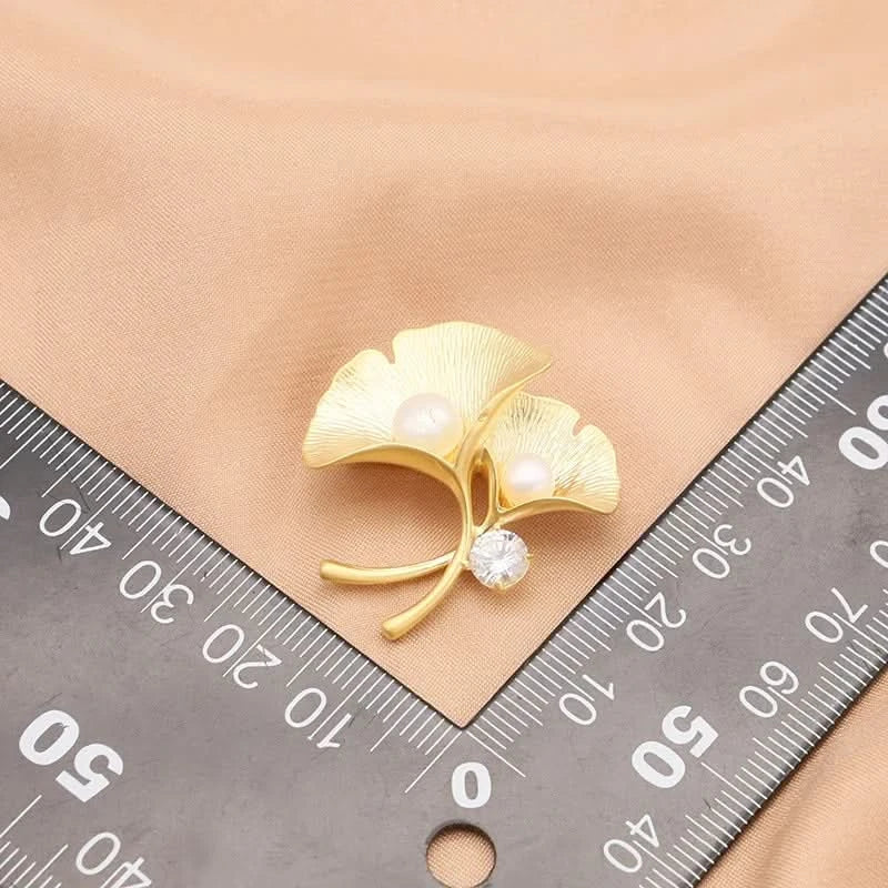 Natural Freshwater Pearl Ginkgo Leaf Brooch