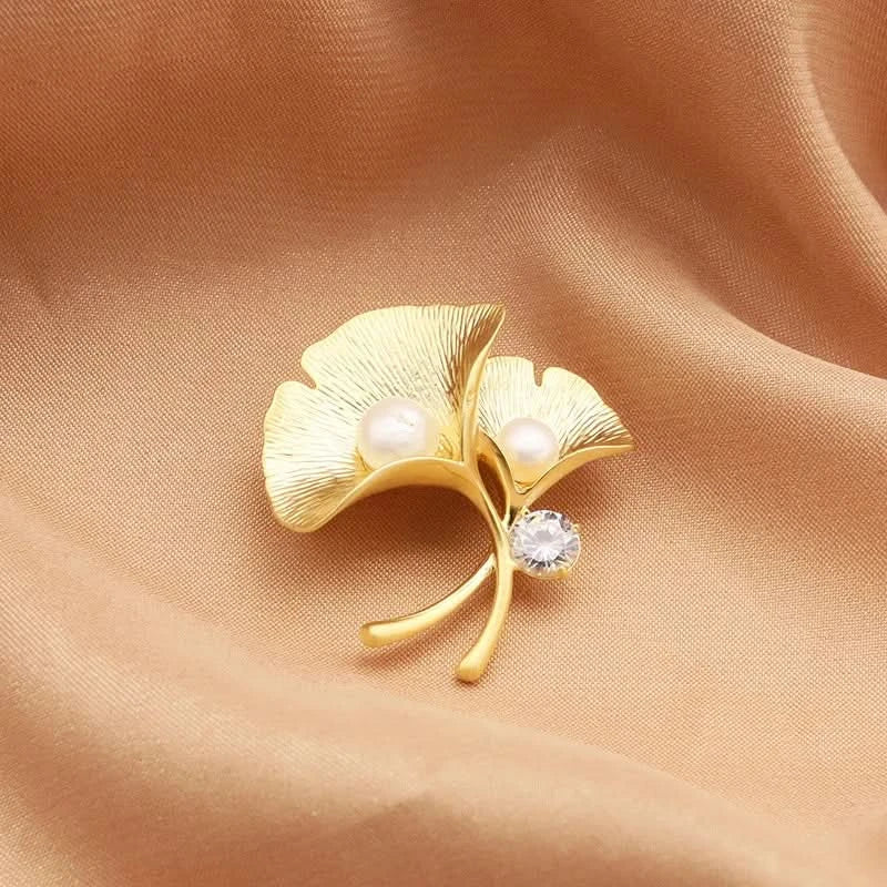 Natural Freshwater Pearl Ginkgo Leaf Brooch