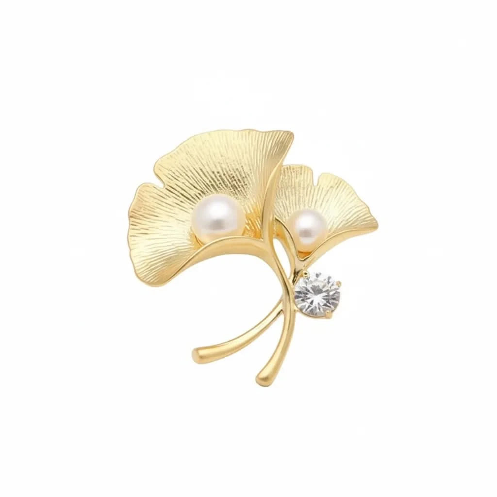 Freshwater Pearl Ginkgo Leaf Brooch