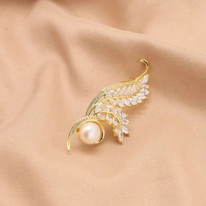 Natural Pearl Zircon Wheat Brooch