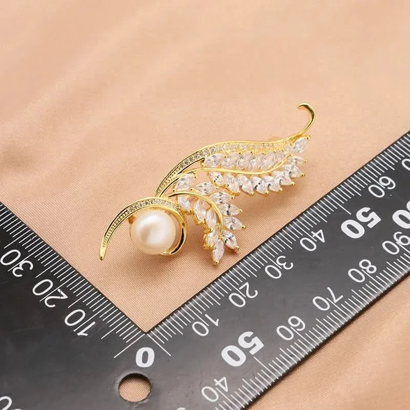 Natural Pearl Zircon Wheat Brooch