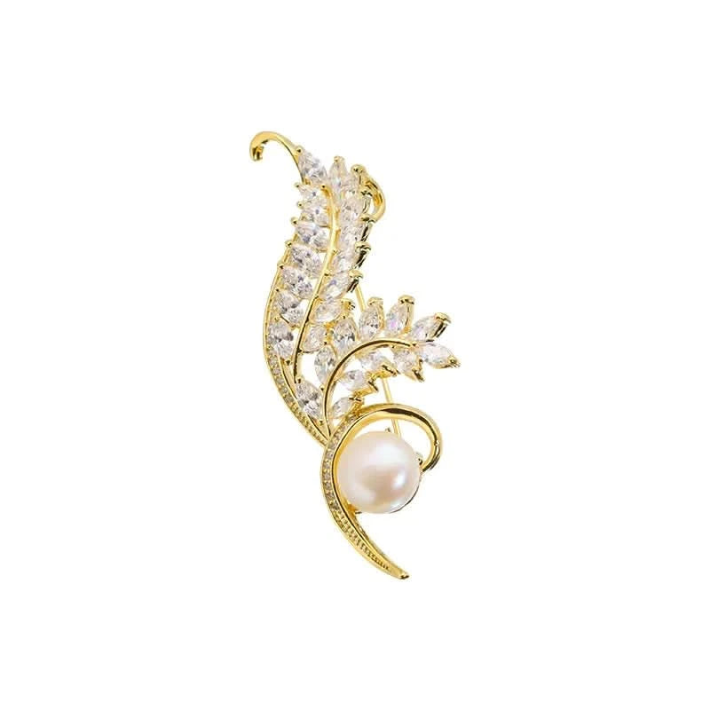 Natural Pearl Zircon Wheat Brooch
