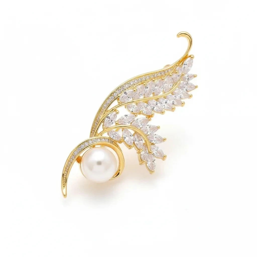 Pearl Zircon Wheat Brooch