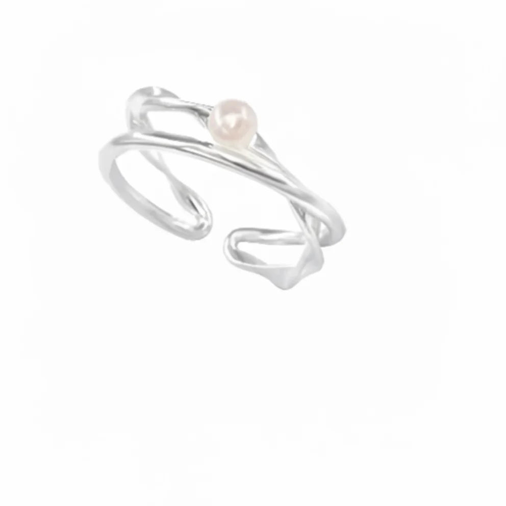 Natural freshwater pearl irregular silver design ring