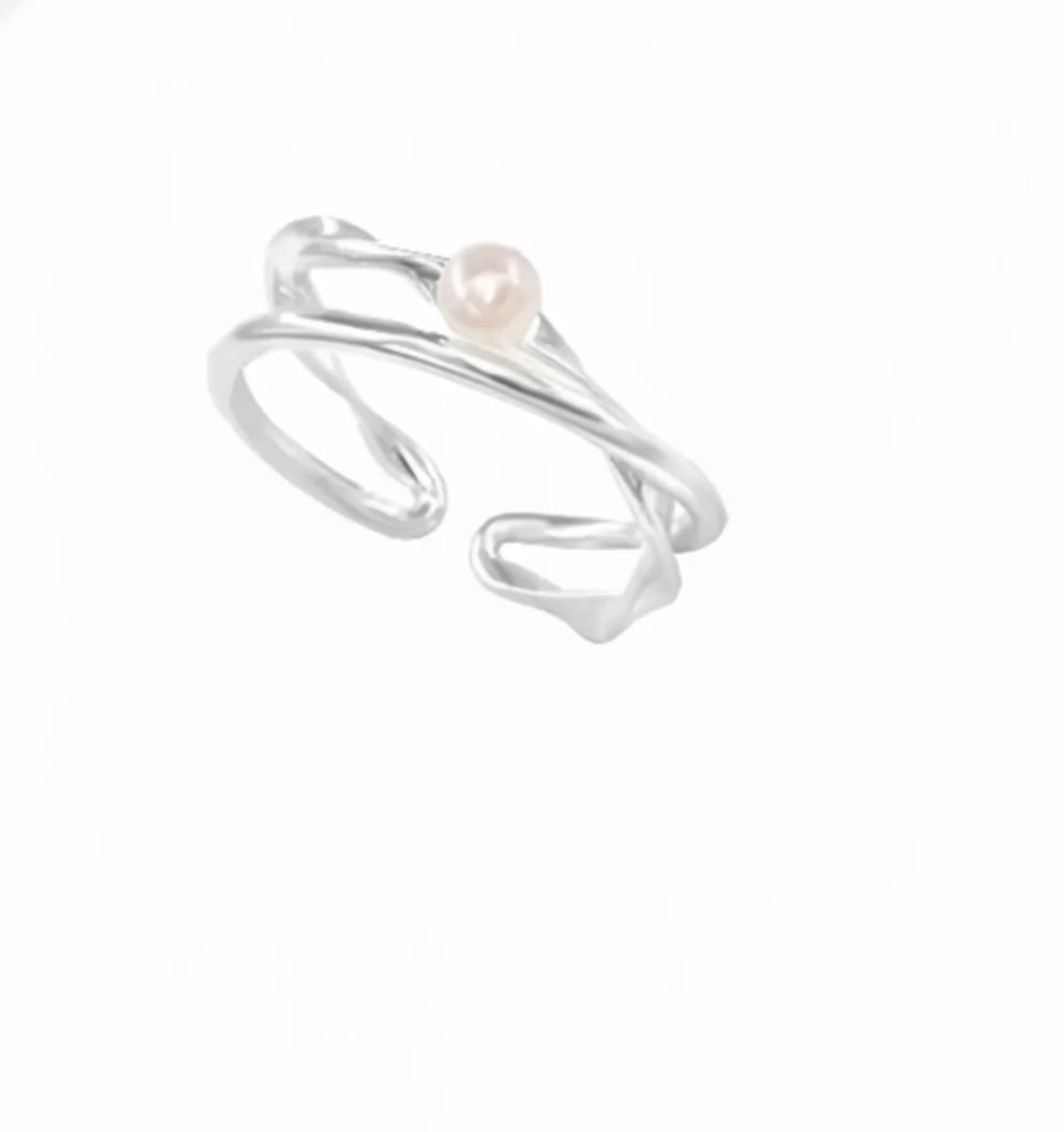 Natural freshwater pearl irregular silver design ring