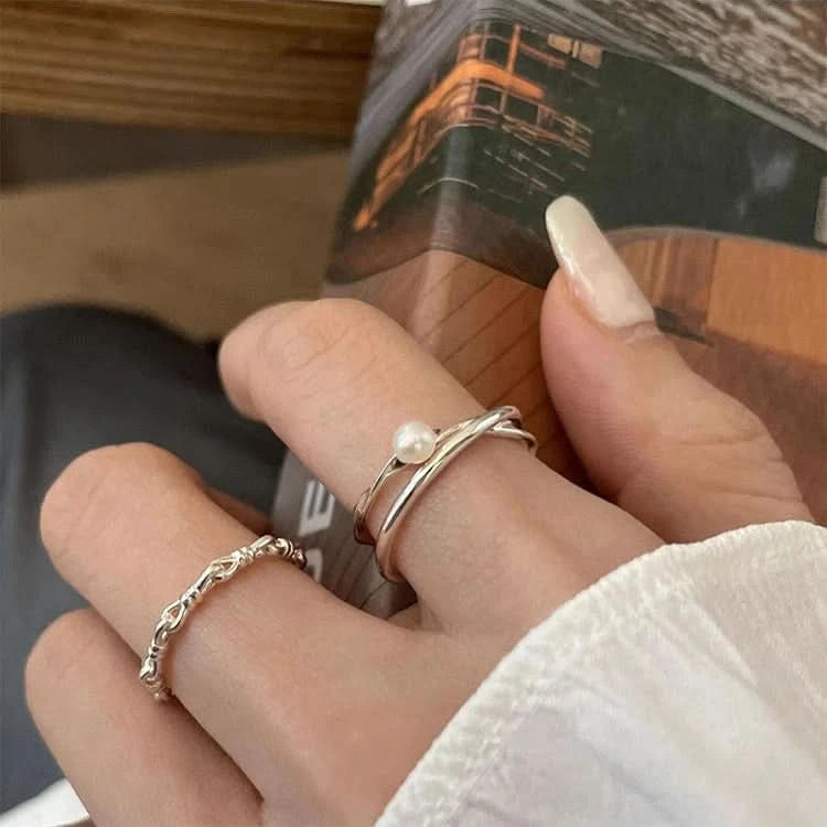 Natural freshwater pearl irregular silver design ring