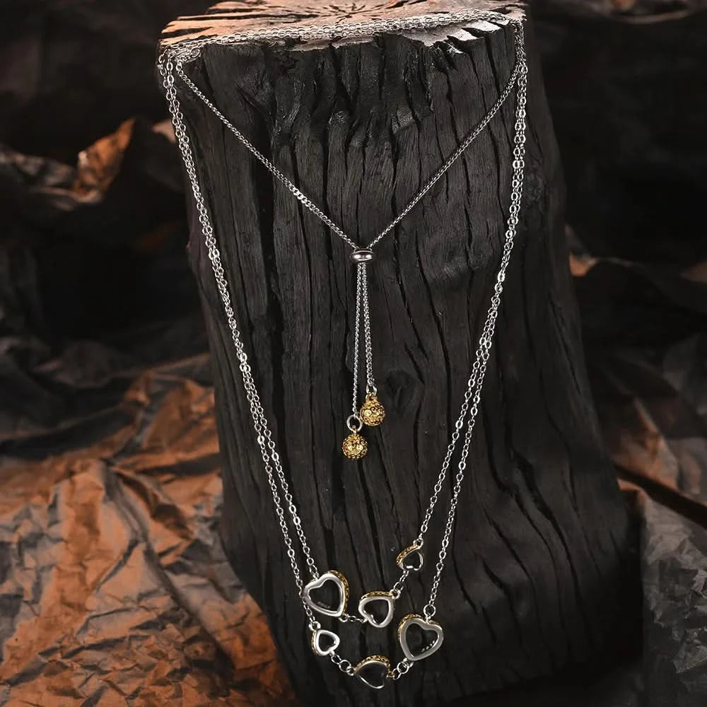 Double Layer Heart Silver Necklace