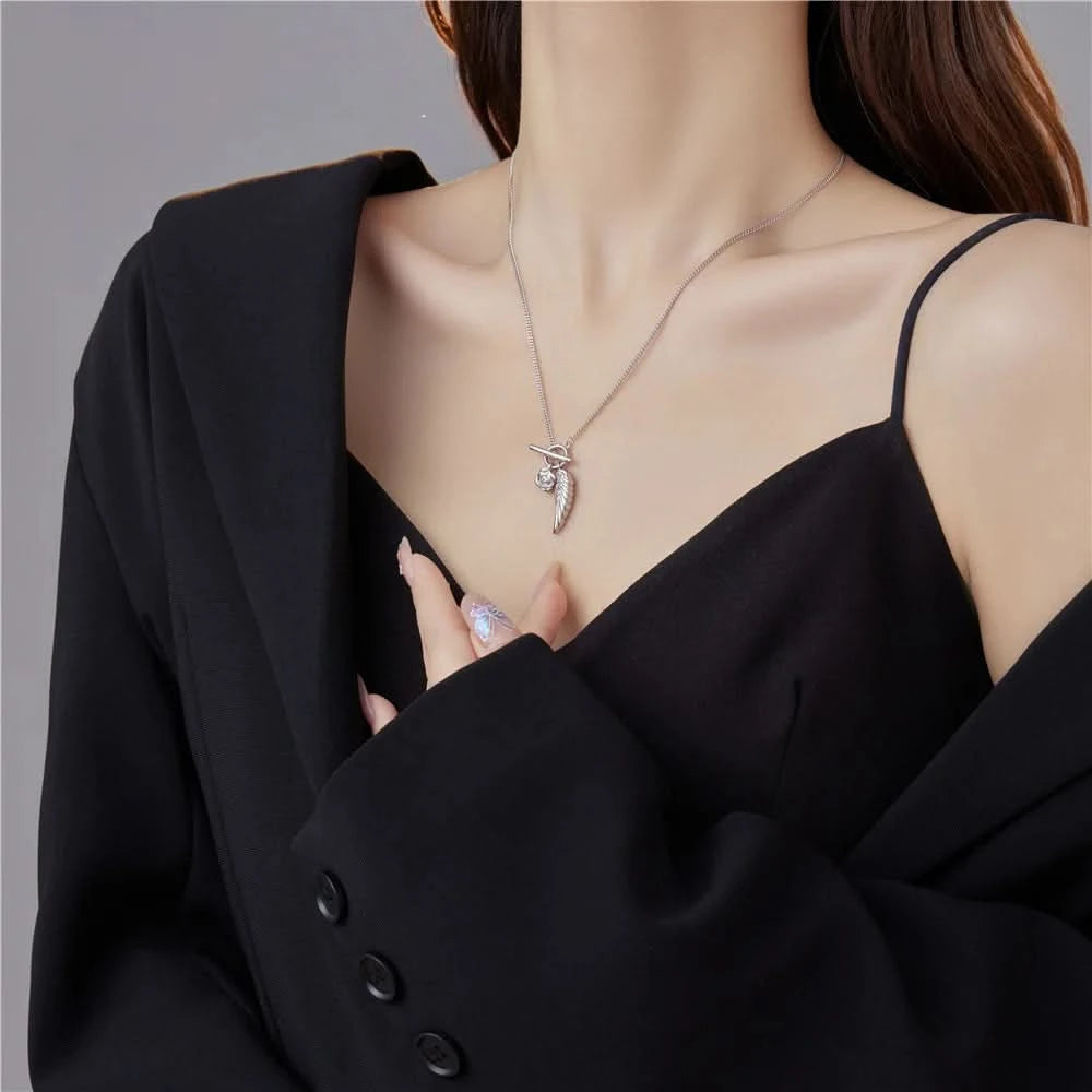 silver rose necklace