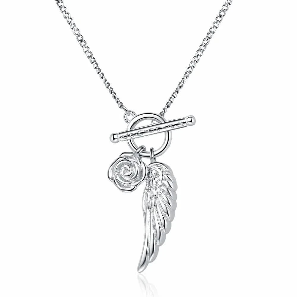 silver rose necklace
