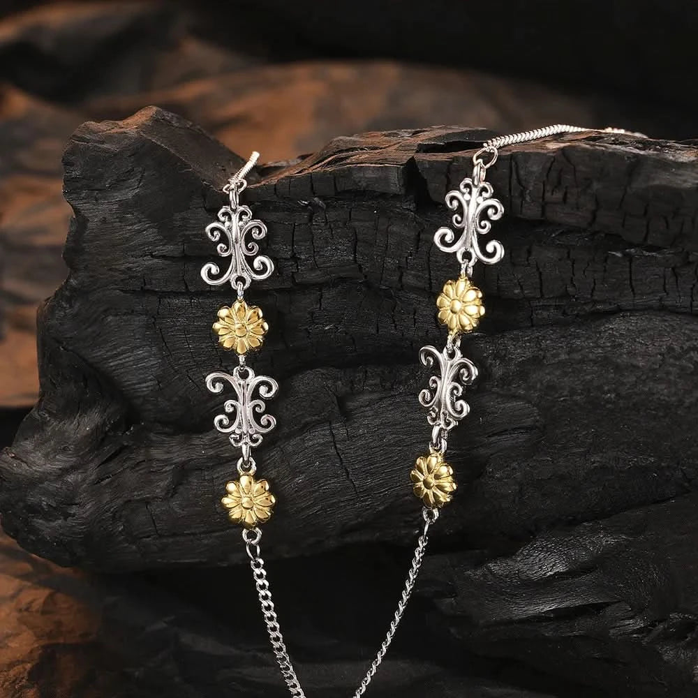 Vintage Flower Gold and Silver Chain Necklace