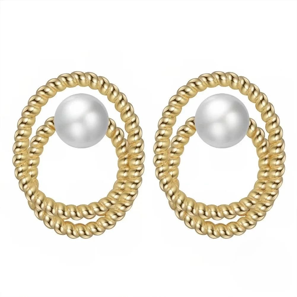Oval Twist Freshwater Pearl Stud Earrings