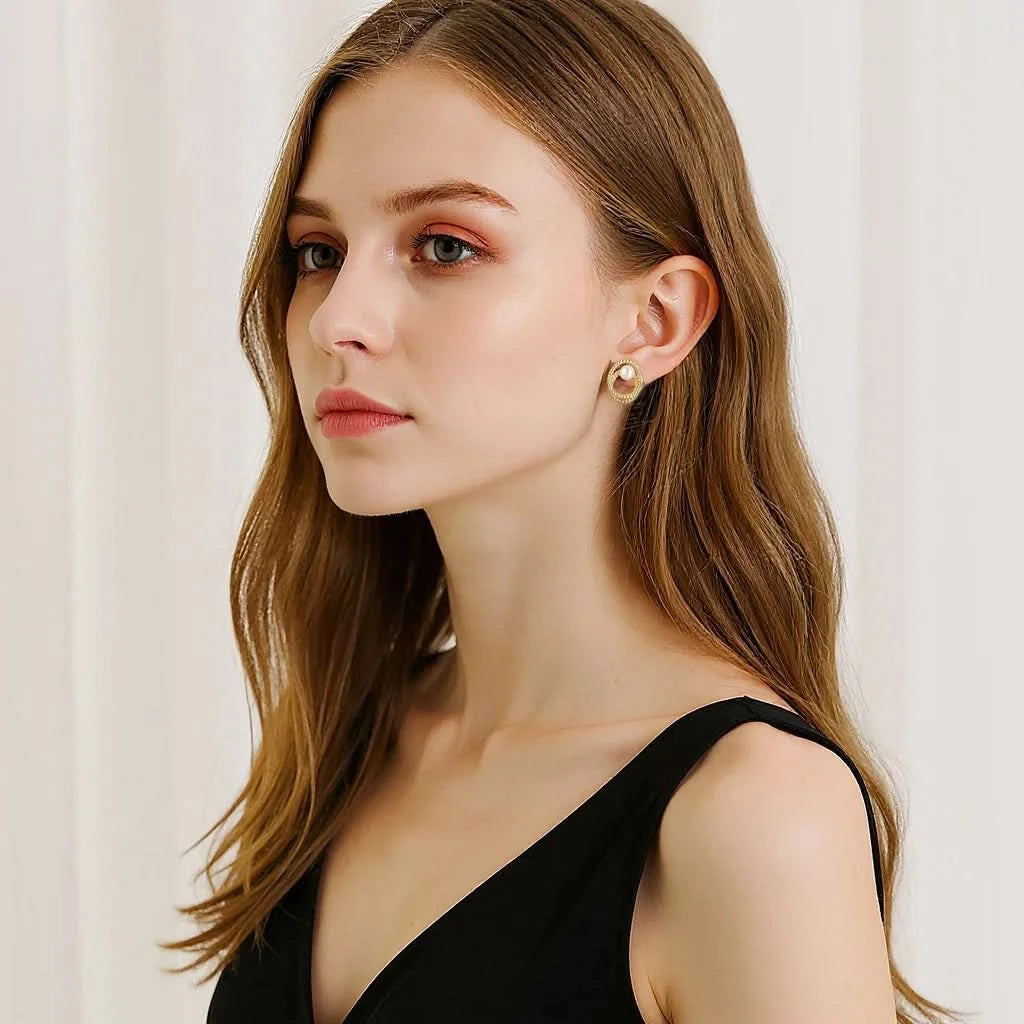 Oval Twist Freshwater Pearl Stud Earrings